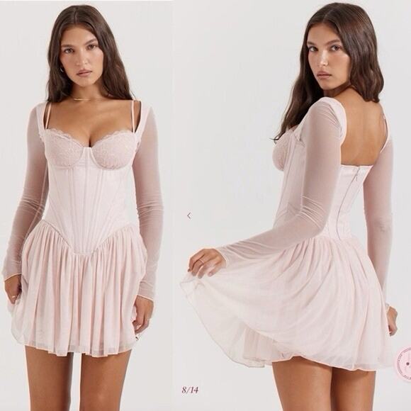 House of CB Vivi Peach Corset Mini Dress S Plus Cup Balletcore Babydoll - Picture 3 of 10